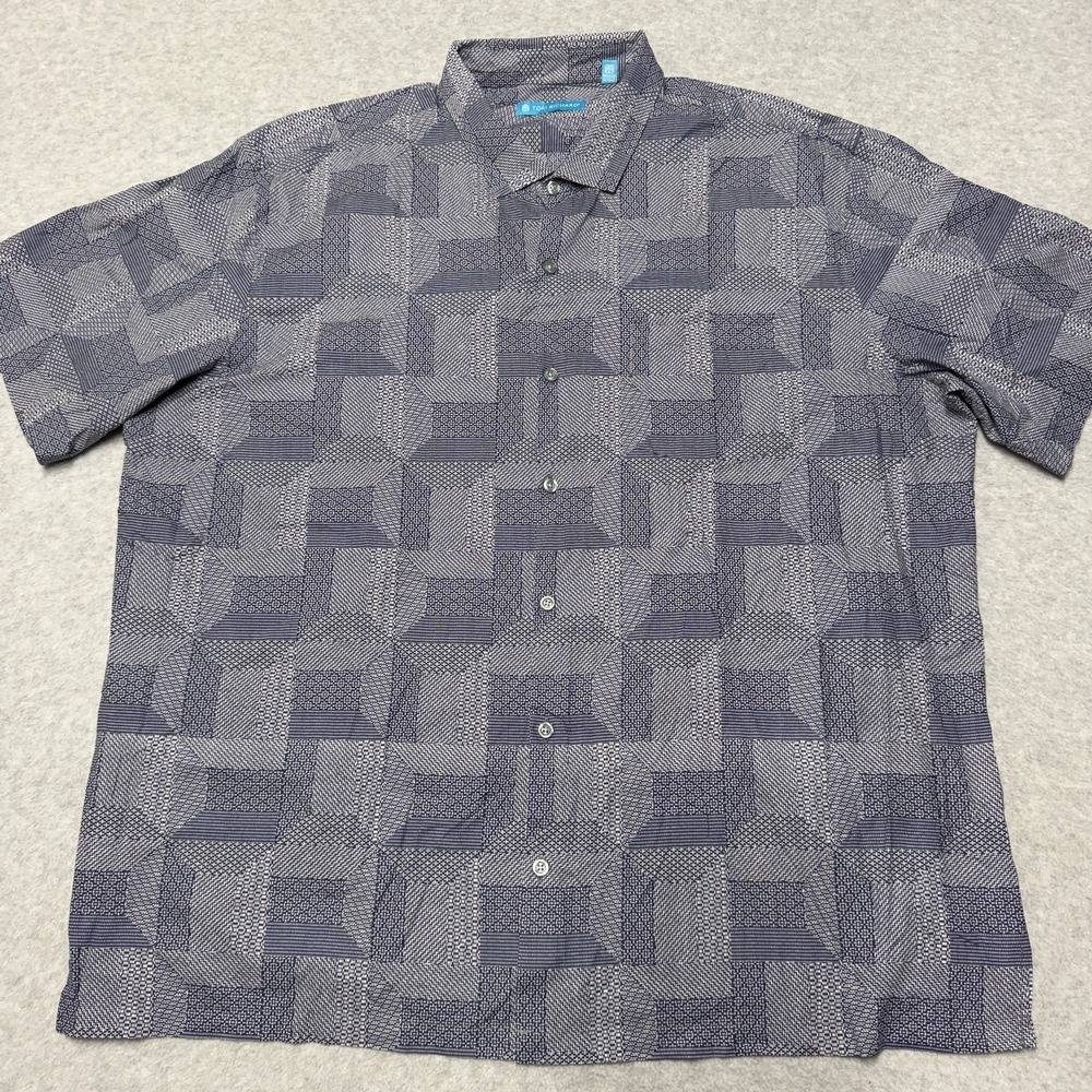 Tori Richard Shirt Mens 2XL Blue Geometric Cotton Hawaiian Button Up Made Hawaii